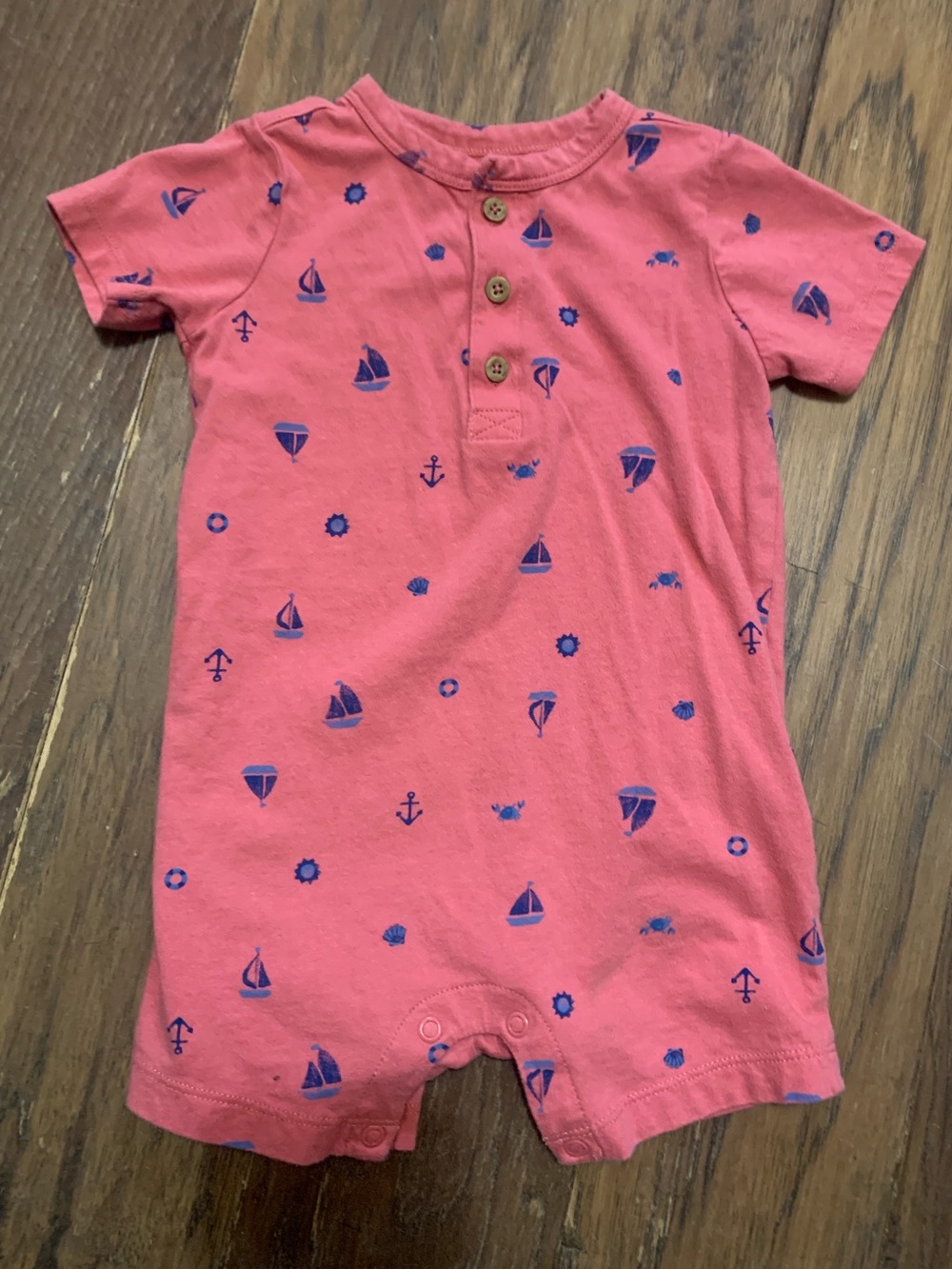 Carter's Boy Short Sleeve Romper with Nautical Sailboat Print